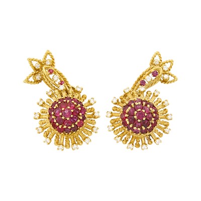 Lot 137 - Pair of Gold, Ruby and Diamond Earclips