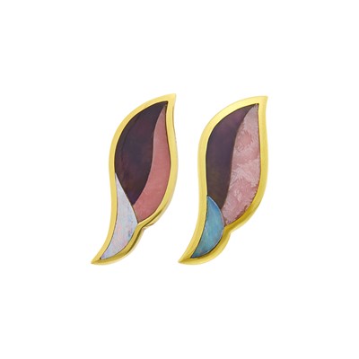 Lot 106 - Tiffany & Co. Pair of Gold, Amethyst, Rhodochrosite and Opal Earrings