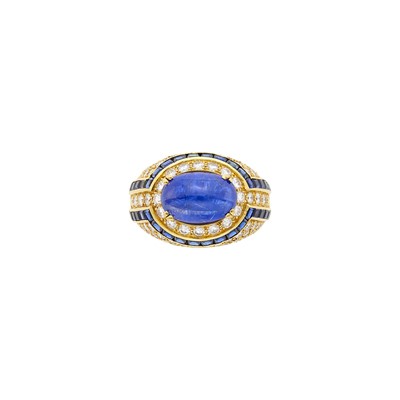 Lot 44 - Boucheron Gold, Cabochon Sapphire, Diamond and Sapphire Ring, France