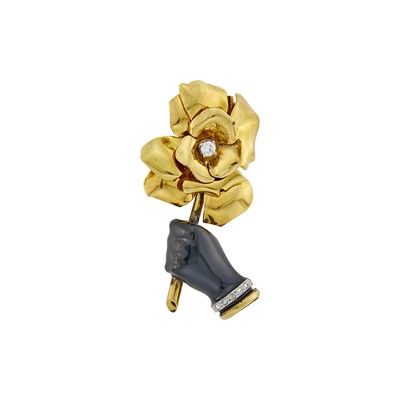 Lot 84 - Cartier Paris Gold, Platinum, Steel, Black Enamel and Diamond Clip