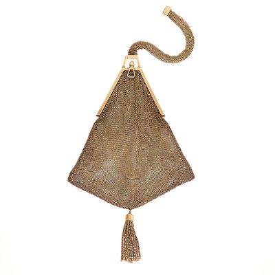 Lot 1153 - Antique Gold Mesh Coin Purse with Carrying Mesh Strap