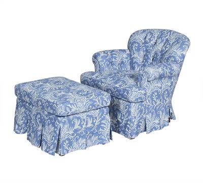 Lot 311 - Blue and White Upholstered Club Chair and Ottoman