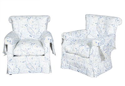 Lot 310 - Pair of Linen Upholstered Club Chairs