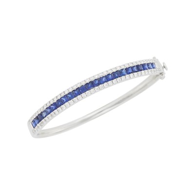 Lot 77 - White Gold, Sapphire and Diamond Bangle Bracelet