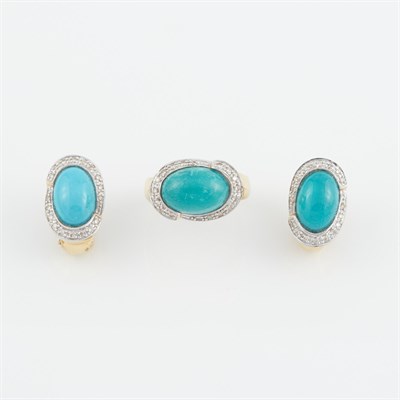 Lot 123 - Diamond and Stone Ring and Two Earrings, 14K 9...