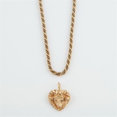 Lot 142 - Diamond Pendant and Gold Neck Chain, 14K 18 dwt.