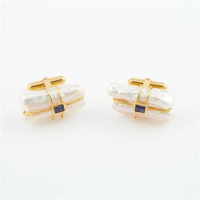 Lot 189 - Two Gold, Bead and Stone Cuff Links, 14K 10...