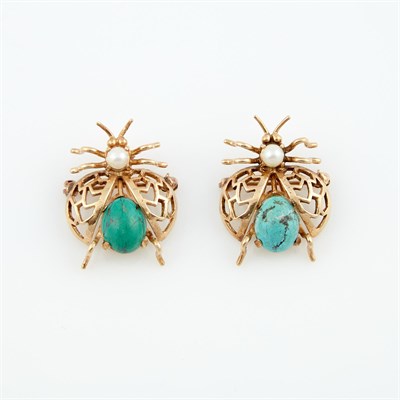 Lot 212 - Two Gold, Bead and Stone Bug Pins, 14K 5 dwt. all