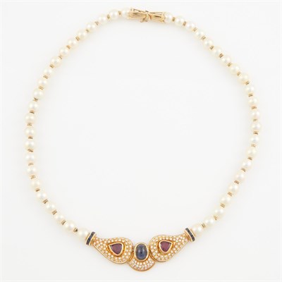 Lot 391 - Diamond, Bead and Stone Necklace, 116 diamonds...