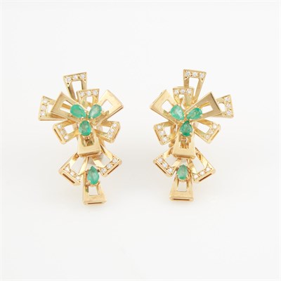 Lot 392 - Two Diamond and Stone Earrings, 42 diamonds...