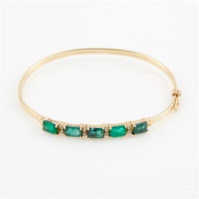 Lot 395 - Diamond and Stone Rigid Bracelet, 14K 4 dwt. all