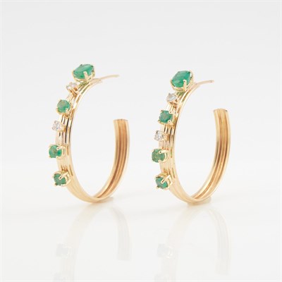 Lot 396 - Two Diamond and Stone Earrings, 4 diamonds...