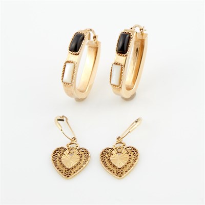Lot 443 - Four Gold and Stone Earrings, 14K 8 dwt. all...