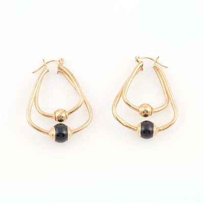 Lot 491 - Two Gold and Enamel Earrings, 14K 3 dwt. all,...