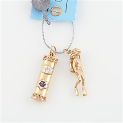 Lot 522 - Two Gold and Enamel Pendants, 14K 4 dwt. all