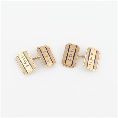 Lot 524 - Two Gold and Enamel Cuff Links, 14K 3 dwt. all
