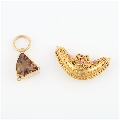 Lot 557 - Two Gold and Stone Pendants, 18K 18 dwt. all