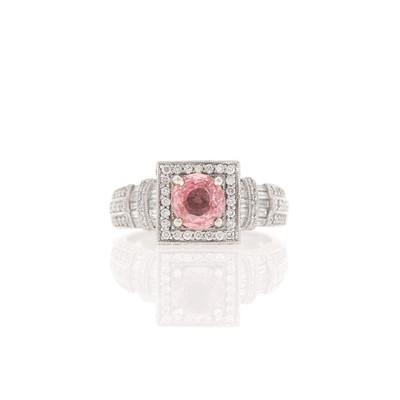 Lot 2060 - Platinum, Padparadscha Sapphire and Diamond Ring