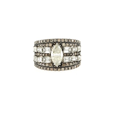 Lot 1218 - Two-Color Gold, Diamond and Colored Diamond Ring