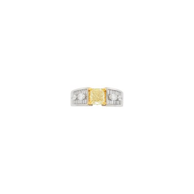 Lot 88 - Two-Color Gold, Fancy Yellow Diamond and Diamond Ring