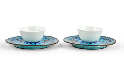 Lot 234 - A Pair of Chinese Enamel Cup Stands and Porcelain Cups