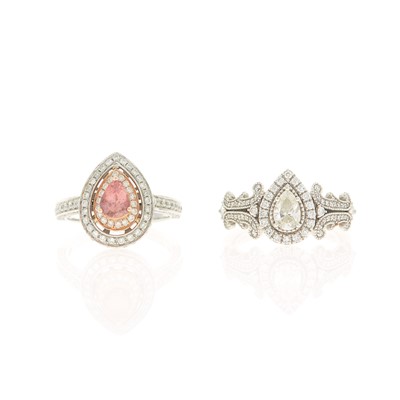 Lot 2076 - Vera Wang White Gold and Diamond 'Love' Ring and Pink Sapphire and Diamond Ring