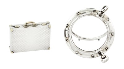 Lot 155 - Tiffany & Co. Novelty Sterling Silver Miniature Suitcase and "Porthole" Picture Frame