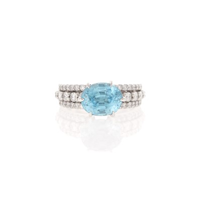 Lot 2085 - White Gold, Blue Zircon and Diamond Ring