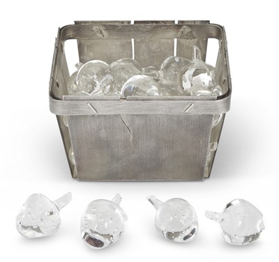 Lot 151 - Tiffany & Co. Sterling Silver Fruit Basket Designed by Van Day Truex, Together With a Group of Steuben Glass Strawberries
