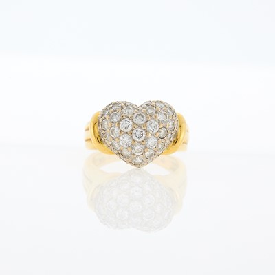 Lot 1049 - Two-Color Gold and Diamond Puffed Heart Ring