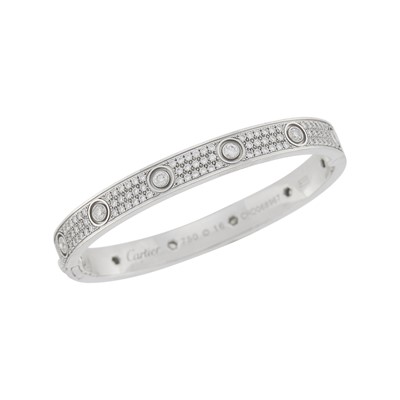 Lot 67 - Cartier White Gold and Diamond 'Love' Bangle Bracelet
