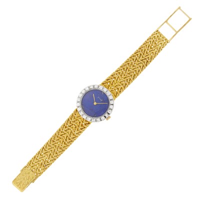 Lot 6 - Piaget Two-Color Gold, Lapis and Diamond Wristwatch