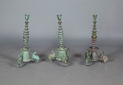 Lot 114 - Three Bronze Candlesticks
