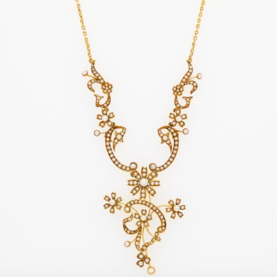 Lot 1175 - Antique Gold and Split Pearl Swag Flower Necklace