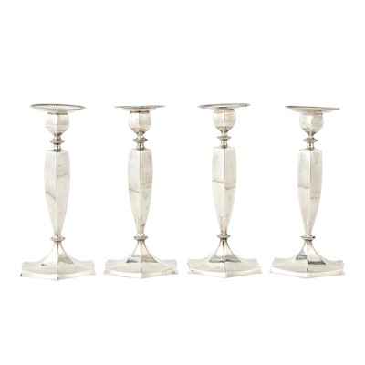 Lot 196 - Set of Four Dominick & Haff Sterling Silver Candlesticks