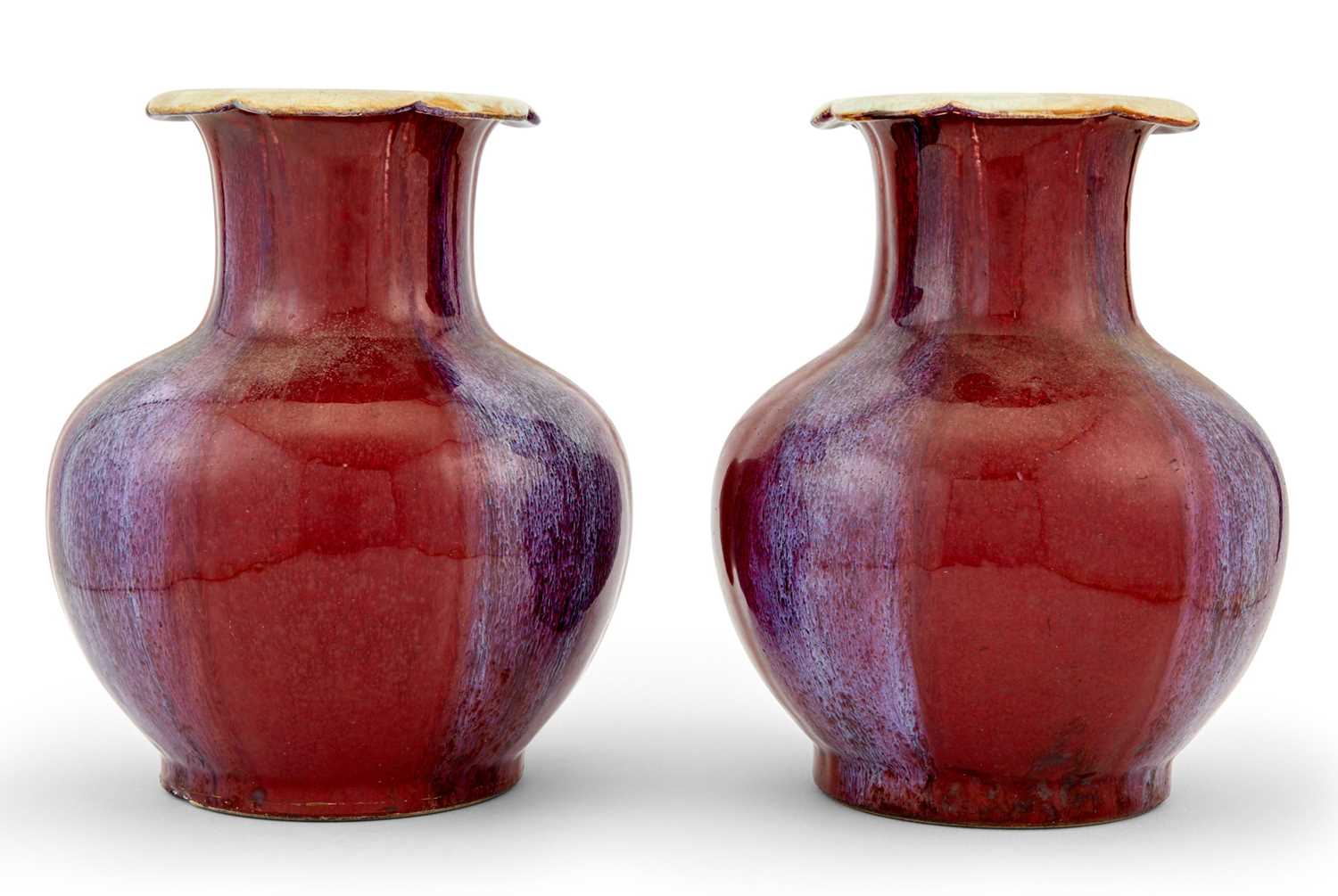 Lot 340 - A Pair of Chinese Flambe Glazed Vases