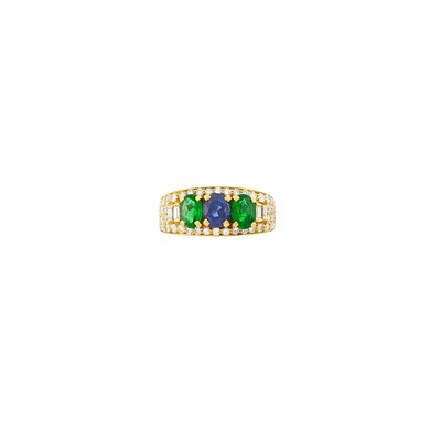 Lot 148 - Bulgari Gold, Emerald, Sapphire and Diamond Ring
