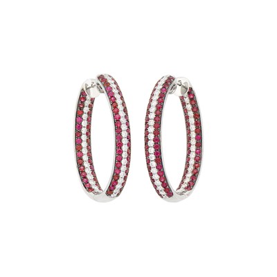 Lot 100 - Pair of Gold, Ruby and Diamond Hoop Earrings