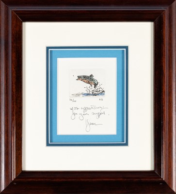 Lot 103 - [ANGLING]
Small framed etched vignette of a leaping trout...
