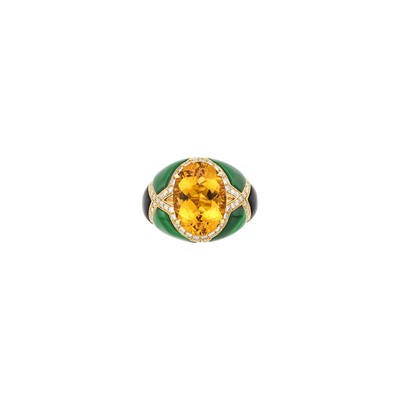 Lot 43 - Gold, Citrine, Malachite, Black Onyx and Diamond Ring