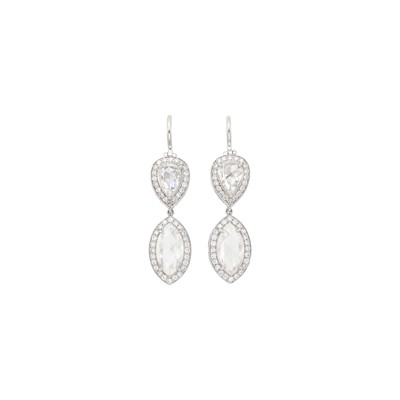 Lot 84 - Pair of Platinum and Diamond Pendant-Earrings