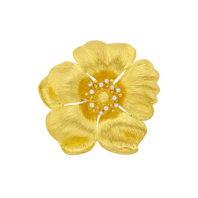 Lot 125 - Ilias Lalaounis Gold and Diamond Flower Clip-Brooch
