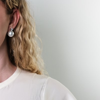 Lot 92 - Pair of White Gold, South Sea Cultured Pearl and Diamond Earrings