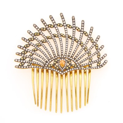 Lot 1247 - Gilt-Metal, Diamond and Colored Diamond Hair Comb