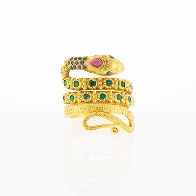 Lot 1141 - Gold and Gem-Set Snake Ring