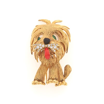 Lot 1015 - Gold, Diamond and Enamel Dog Pendant Clip-Brooch