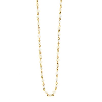 Lot 1252 - Long Antique Gold and Seed Pearl Necklace