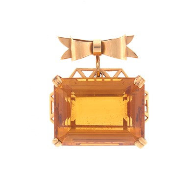 Lot 1137 - Gold and Citrine Pendant-Brooch