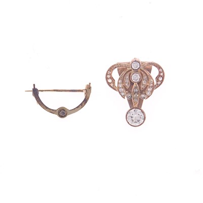 Lot 1085 - Antique Silver and Diamond Clip and Pin Fragment