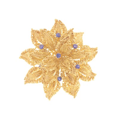 Lot 1175 - Gold and Sapphire Flower Brooch